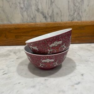 2 Vintage Famille Rose Bowls Mun Shou Longevity Ceramic Bowls JINGDEZHEN China